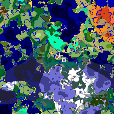 Predicted biome map of Java 1.19.2 seed 8797048693707824484 around estimated spawn