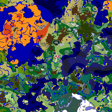 Predicted biome map of Java 1.19.2 seed 4559268806499038343 around estimated spawn