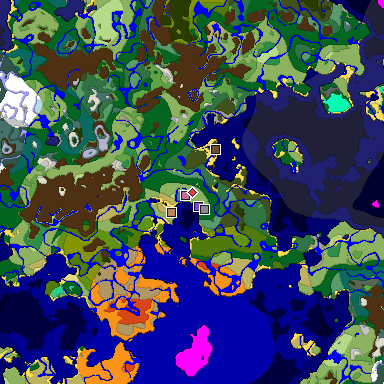Predicted biome map of Java 1.19.2 seed -6993232561555232714 around estimated spawn