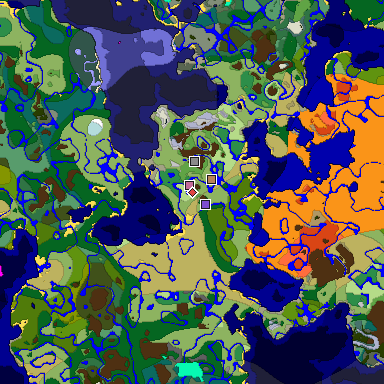 Predicted biome map of Java 1.19.2 seed 9063118188987053805 around estimated spawn