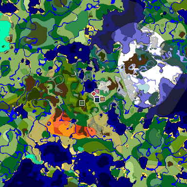 Predicted biome map of Java 1.19.2 seed -1281088657642820431 around estimated spawn