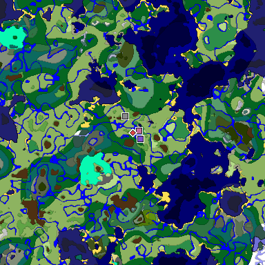 Predicted biome map of Java 1.19.2 seed -5773619658154009300 around estimated spawn
