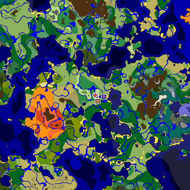 Predicted biome map of Java 1.19.2 seed 446806970843777876 around estimated spawn
