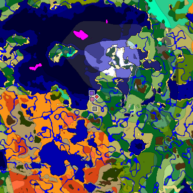 Predicted biome map of Java 1.19.2 seed -3805326664187754045 around estimated spawn