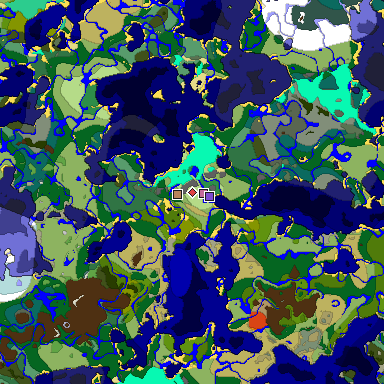 Predicted biome map of Java 1.19.2 seed 58733758379735774 around estimated spawn
