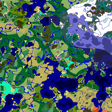 Predicted biome map of Java 1.19.2 seed -3623761799694361539 around estimated spawn