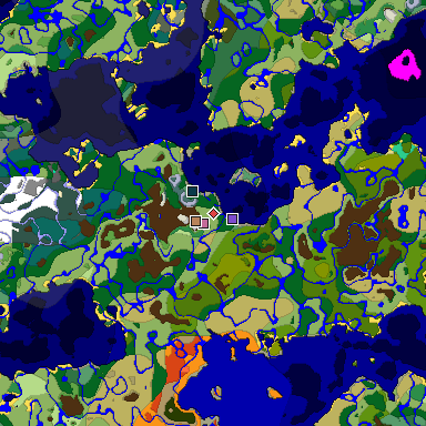 Predicted biome map of Java 1.19.2 seed -3298042210944575871 around estimated spawn