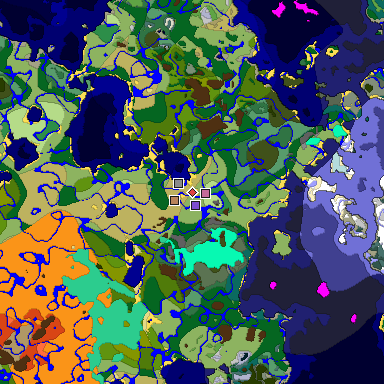 Predicted biome map of Java 1.19.2 seed -8370486316587210041 around estimated spawn
