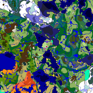 Predicted biome map of Java 1.19.2 seed 5256486254911650502 around estimated spawn