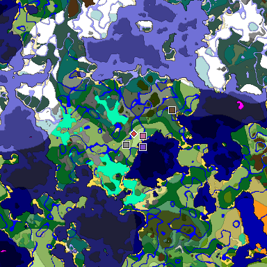 Predicted biome map of Java 1.19.2 seed -7262004561324874128 around estimated spawn