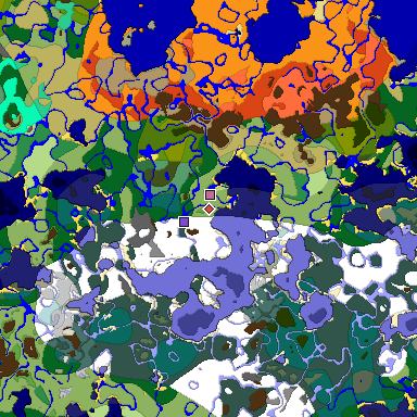 Predicted biome map of Java 1.19.2 seed -4274289412640979475 around estimated spawn