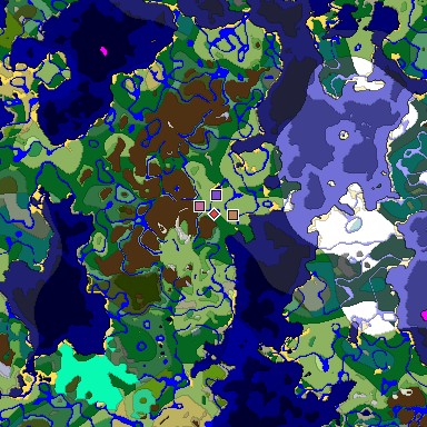 Predicted biome map of Java 1.19.2 seed -3124443193247842405 around estimated spawn