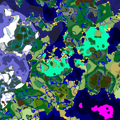 Predicted biome map of Java 1.19.2 seed -6763827089235466518 around estimated spawn
