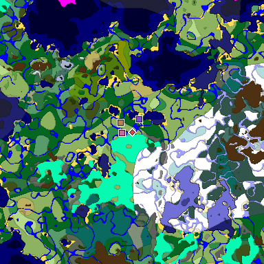 Predicted biome map of Java 1.19.2 seed -3452974673001764485 around estimated spawn