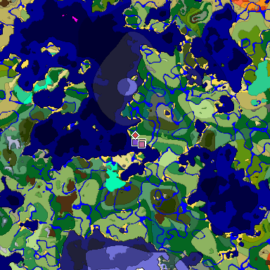 Predicted biome map of Java 1.19.2 seed 7927332113102962118 around estimated spawn