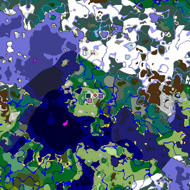 Predicted biome map of Java 1.19.2 seed -814217467690705998 around estimated spawn