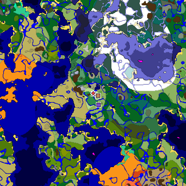 Predicted biome map of Java 1.19.2 seed -2189345831854847736 around estimated spawn