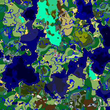 Predicted biome map of Java 1.19.2 seed -728079747763657001 around estimated spawn
