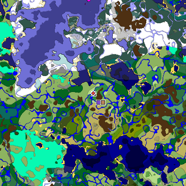 Predicted biome map of Java 1.19.2 seed -326463980106318292 around estimated spawn