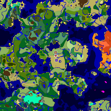 Predicted biome map of Java 1.19.2 seed -1416750648424969431 around estimated spawn