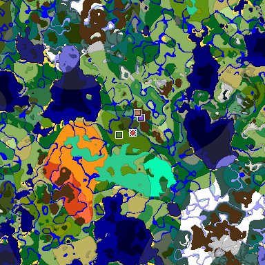 Predicted biome map of Java 1.19.2 seed -6294287526571308322 around estimated spawn