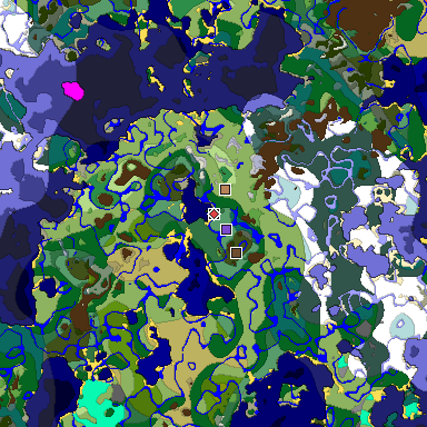 Predicted biome map of Java 1.19.2 seed -6693244593180993583 around estimated spawn