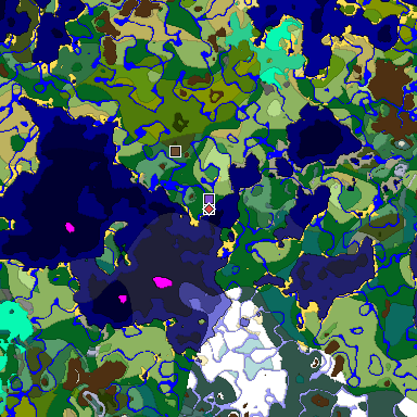 Predicted biome map of Java 1.19.2 seed 5259588762580743863 around estimated spawn