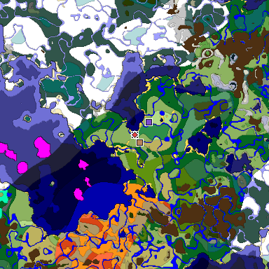 Predicted biome map of Java 1.19.2 seed 462248047585295270 around estimated spawn