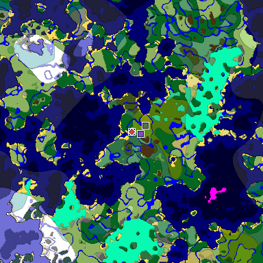 Predicted biome map of Java 1.19.2 seed -3659682856032645254 around estimated spawn