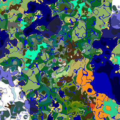 Predicted biome map of Java 1.19.2 seed 3976178769088858018 around estimated spawn