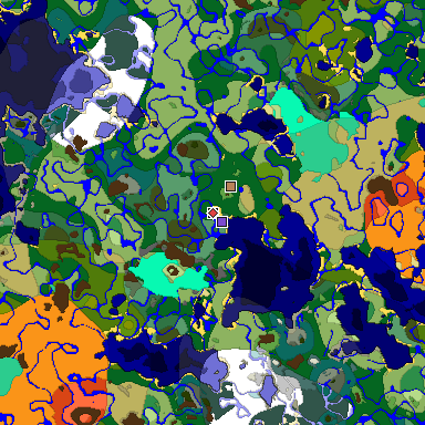 Predicted biome map of Java 1.19.2 seed -1388798099937703149 around estimated spawn