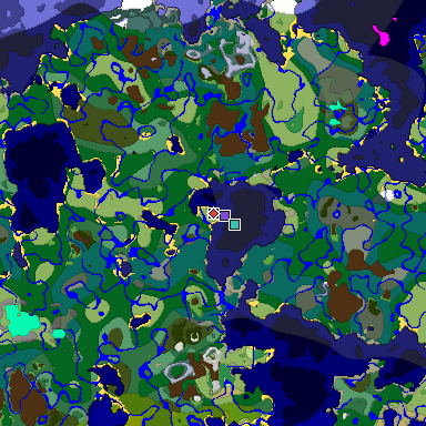 Predicted biome map of Java 1.19.2 seed 8025435445196310917 around estimated spawn