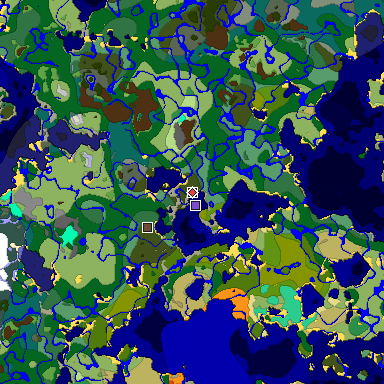Predicted biome map of Java 1.19.2 seed 3544758050494674322 around estimated spawn