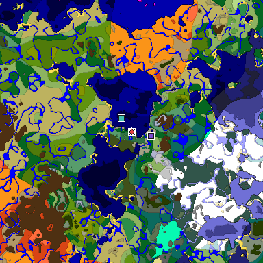 Predicted biome map of Java 1.19.2 seed 1820452132971148786 around estimated spawn