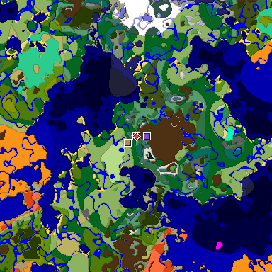 Predicted biome map of Java 1.19.2 seed -6478201001544081979 around estimated spawn