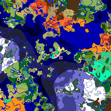 Predicted biome map of Java 1.19.2 seed 5644102879428010832 around estimated spawn