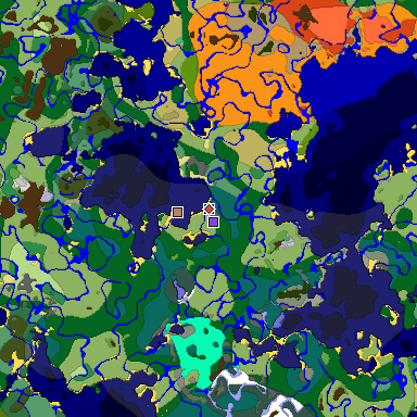 Predicted biome map of Java 1.19.2 seed 6709065645661870048 around estimated spawn