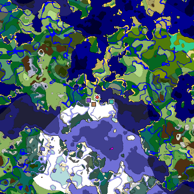 Predicted biome map of Java 1.19.2 seed 9184297929624954444 around estimated spawn