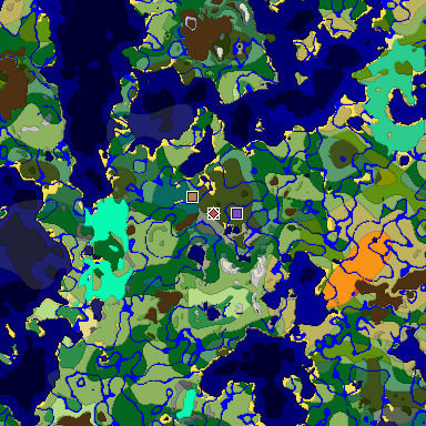 Predicted biome map of Java 1.19.2 seed -8453537991392710701 around estimated spawn