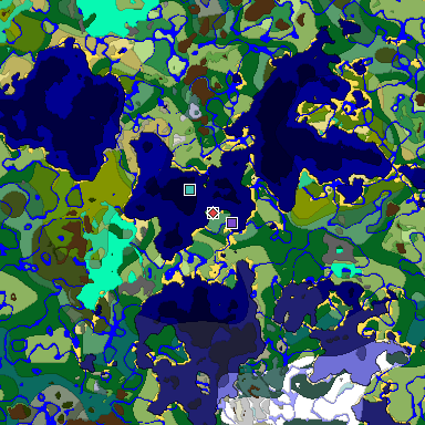 Predicted biome map of Java 1.19.2 seed 3290247079257683044 around estimated spawn