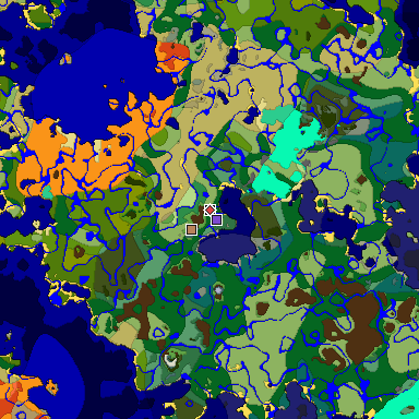Predicted biome map of Java 1.19.2 seed 5349226450818968766 around estimated spawn