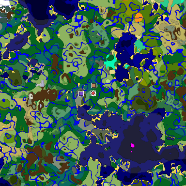 Predicted biome map of Java 1.19.2 seed -8944394688104653279 around estimated spawn