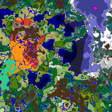 Predicted biome map of Java 1.19.2 seed -2802450739841521842 around estimated spawn