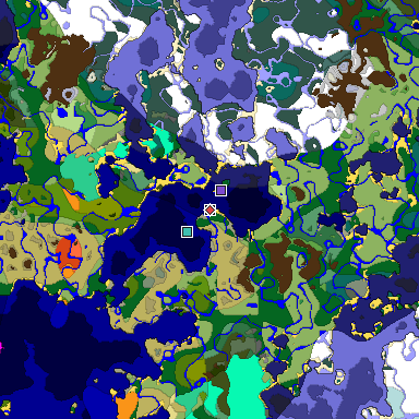 Predicted biome map of Java 1.19.2 seed -3697304520187092882 around estimated spawn