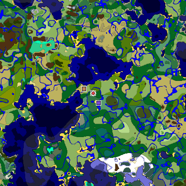 Predicted biome map of Java 1.19.2 seed 6054944340273802854 around estimated spawn