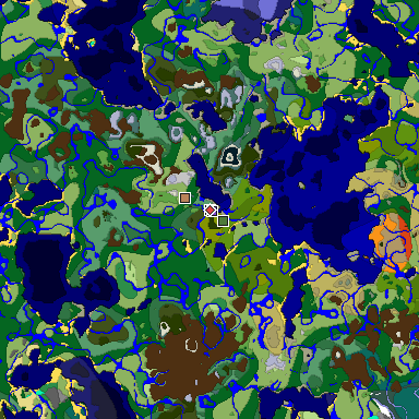 Predicted biome map of Java 1.19.2 seed -3875054328131425880 around estimated spawn