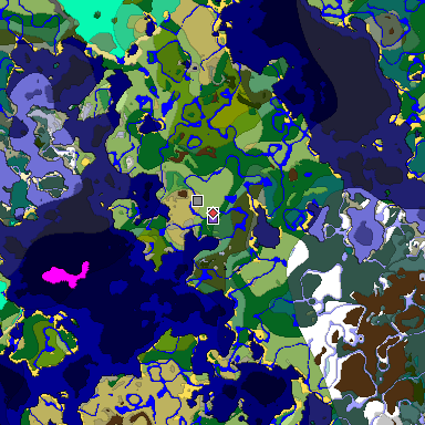 Predicted biome map of Java 1.19.2 seed 4013349789214592441 around estimated spawn