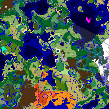 Predicted biome map of Java 1.19.2 seed -7847947975569761138 around estimated spawn