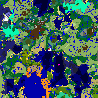 Predicted biome map of Java 1.19.2 seed -5713920249522660802 around estimated spawn