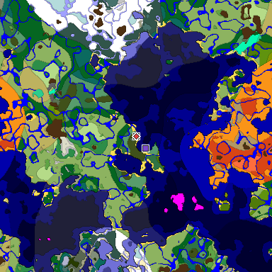 Predicted biome map of Java 1.19.2 seed 8950442018013309146 around estimated spawn